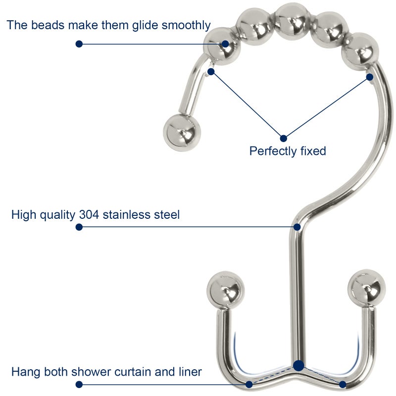 Gidse Shower Curtain Hooks Sturdy Stainless Steel Double Sided Shower Hooks Rings for Bathroom Shower Curtain Rods Curtains Set of 12 Hooks - Nickel - Image 3
